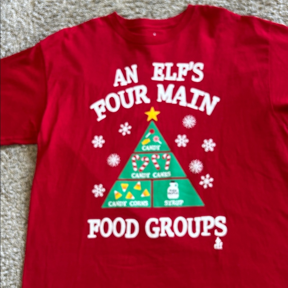 ELF Red Unisex Size XL Christmas Tee with Festive Tree Design